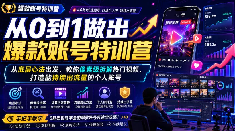 从0到1做出爆款账号特训营，从底层心法出发，教你像素级拆解热门视频，打造能持续出流量的个人账号这是一个演示站这是一个演示站