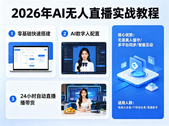 2026年AI无人直播实战教程，零基础也能快速搭建AI数字人无人直播间，实现24小时自动直播带货这是一个演示站这是一个演示站