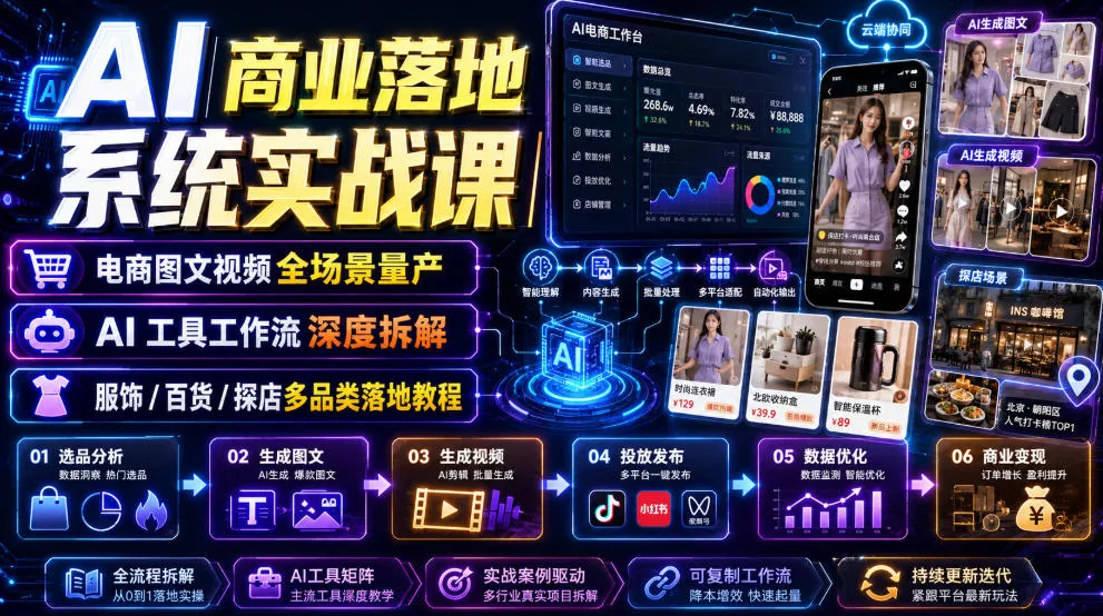 AI商业落地系统实战课｜电商图文视频全场景量产・AI工具工作流深度拆解・服饰/百货/探店多品类落地教程这是一个演示站这是一个演示站